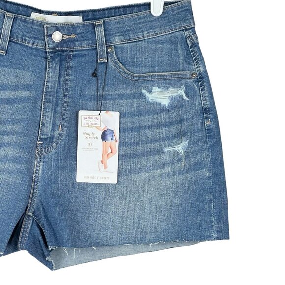 NEW Signature Levi Strauss Womens Blue Denim Shorts Size 16 High Rise Distressed - Picture 4 of 13